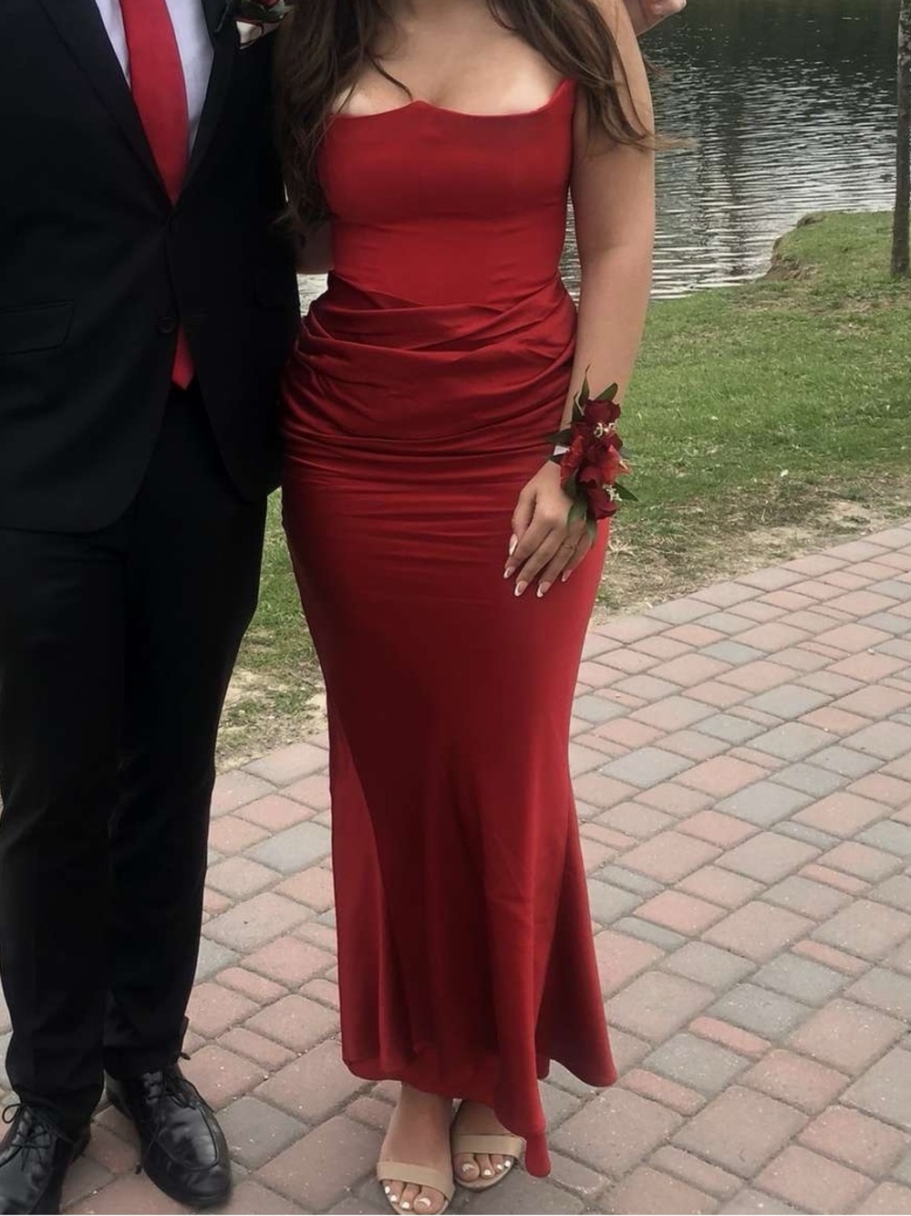 House of CB Red Satin Prom Dress